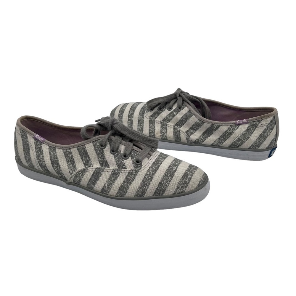 Keds Gray Off White Striped Canvas Sneakers Size 7 Women's